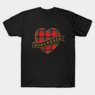The ROBERTSON Family Tartan Heart & Ribbon Retro Family Insignia T-Shirt